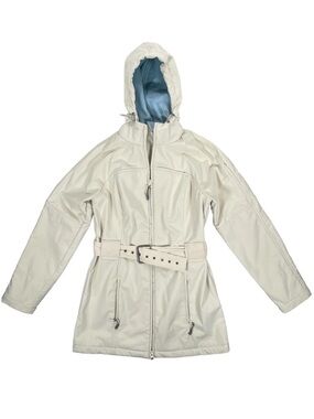 Athleta Cream Hooded Belted Trench Coat size Small Design on back